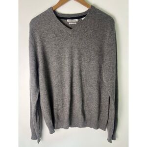 Weatherproof V-Neck Sweater Men M Grey 100% 2-Ply Cashmere Knit Pullover